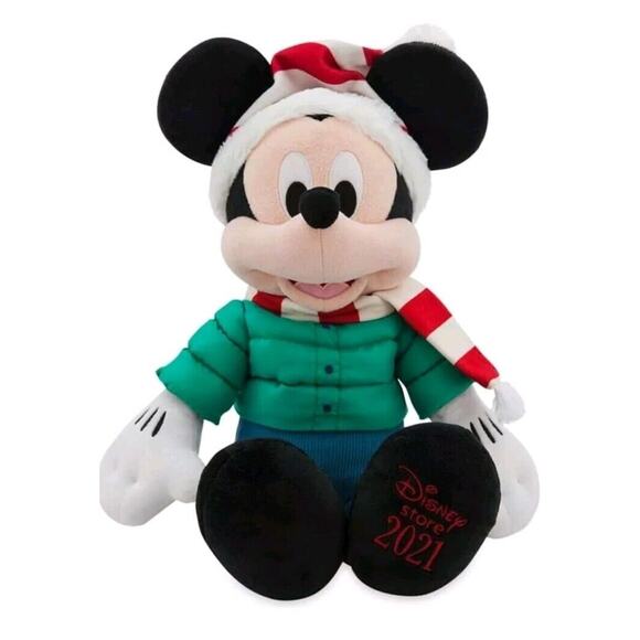 Disney Store 2021 Holiday Mickey Mouse Exclusive 14-Inch Plush Green Jacket Jean - Picture 2 of 3